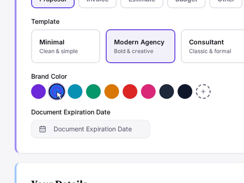 Customizing a document template and brand color