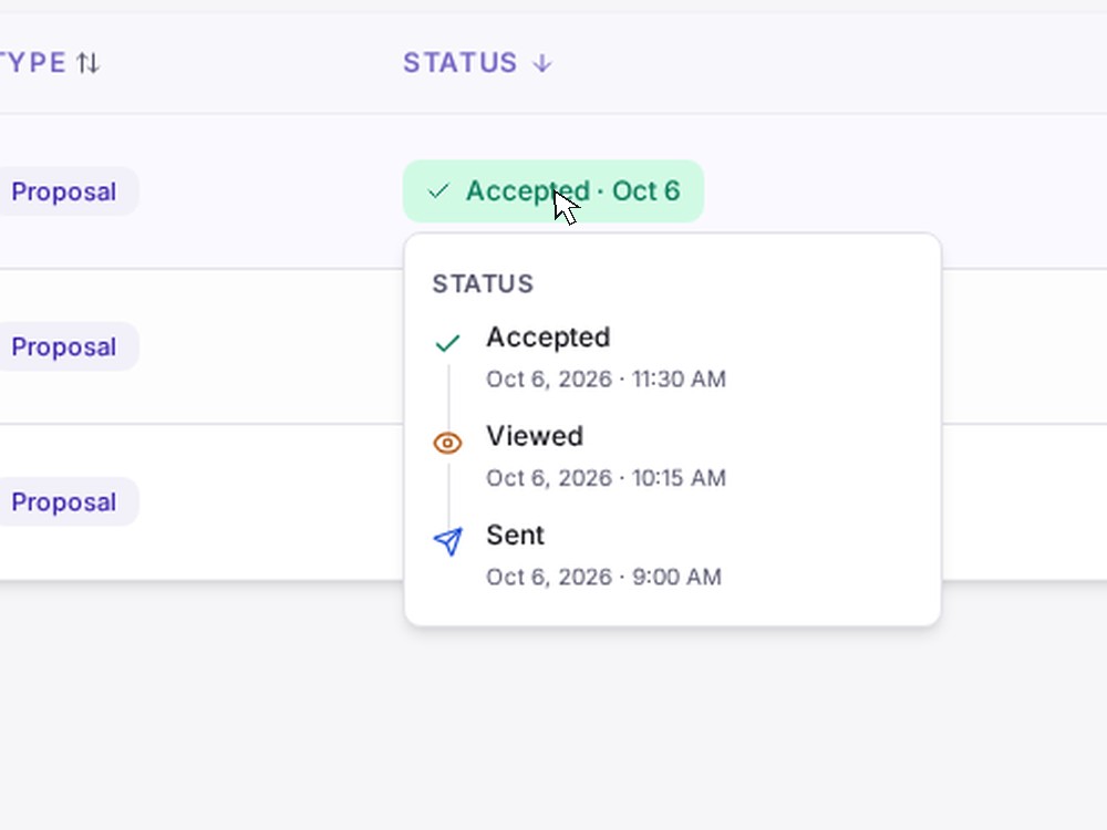 Document statuses and activity history with sample documents